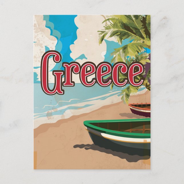 Greece Beach vintage travel poster Postcard (Front)