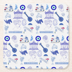 Greece Blue and White Square Paper Coaster