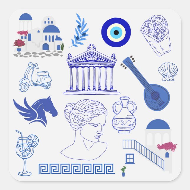 Greece Blue and White Square Sticker (Front)