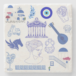 Greece Blue and White Stone Coaster