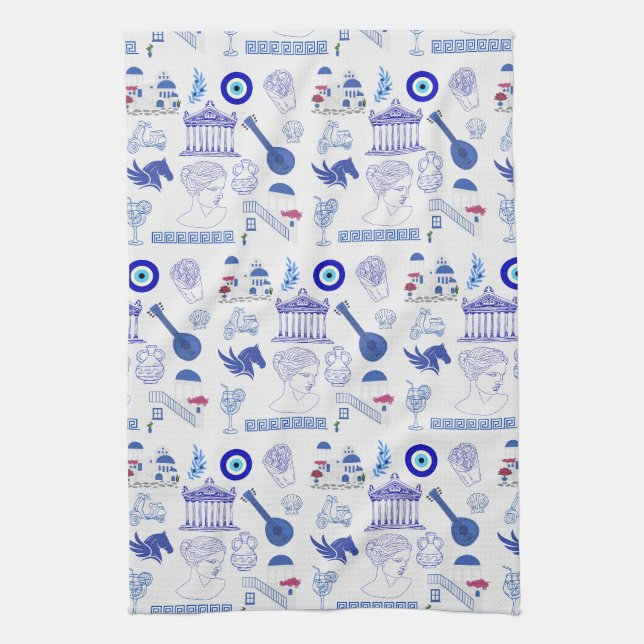 Greece Blue and White Tea Towel (Vertical)