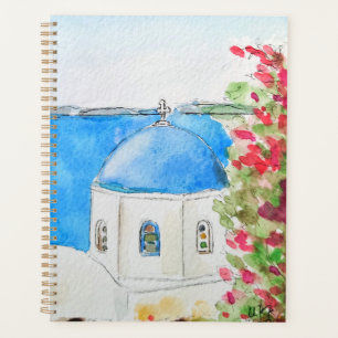 Greece blue church ink and watercolor planner