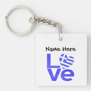 Greece Blue LOVE Heart Flag Personalised  Key Ring