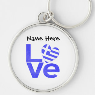 Greece Blue LOVE Heart Flag Personalised Key Ring