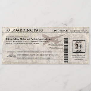 Greece Boarding Pass Wedding  Invitation