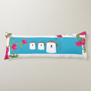 Greece Bougainvillea Greek Island Windmills Body Cushion