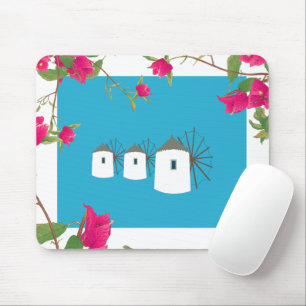 Greece Bougainvillea Greek Island Windmills Mouse Mat