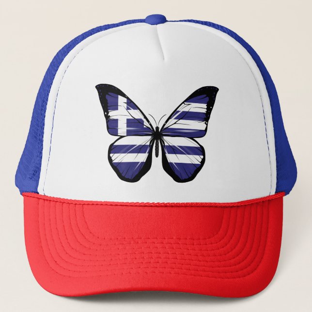 Greece Butterfly Flag Trucker Hat (Front)