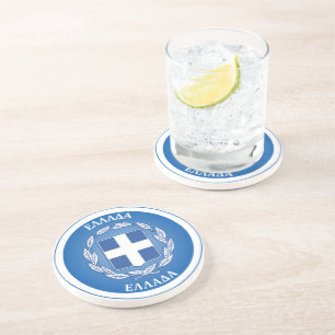 Greece Coat of Arms Circle Shape Coaster