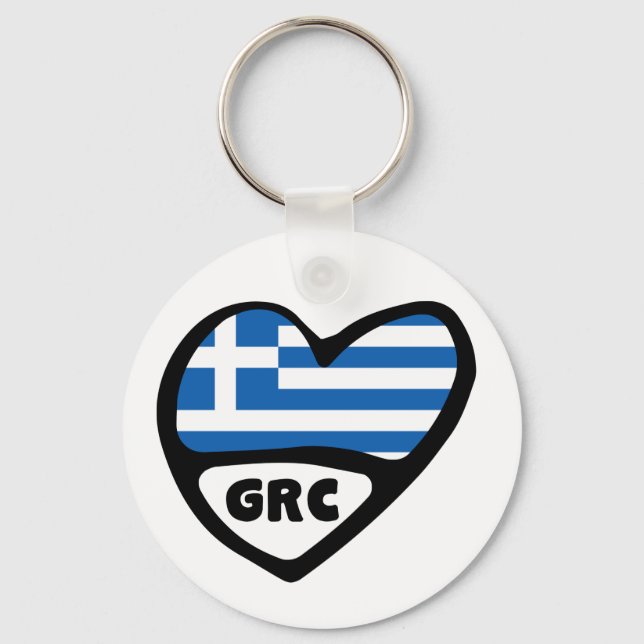 Greece Country Code Flag Heart Keyring, GRC Key Ring (Front)