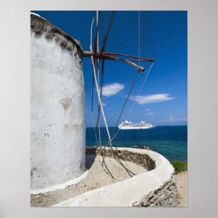 Greece, Cyclades Islands, Mykonos, Old windmill Poster