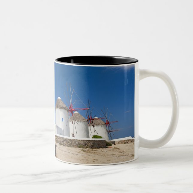 Greece, Cyclades Islands, Mykonos, Old windmills Two-Tone Coffee Mug (Right)
