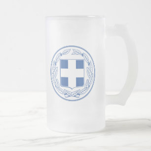 greece emblem frosted glass beer mug