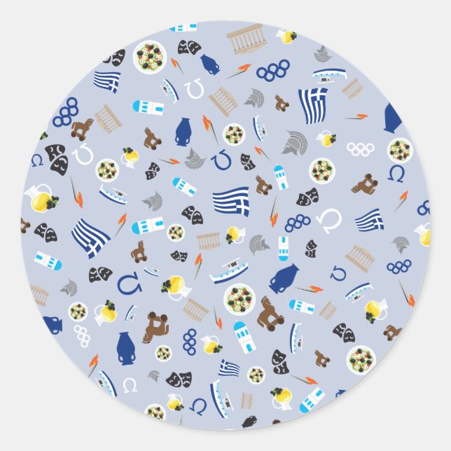 Greece: famous items of the country classic round sticker (Front)