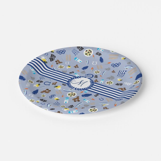 Greece: famous items of the country paper plate (Angled)