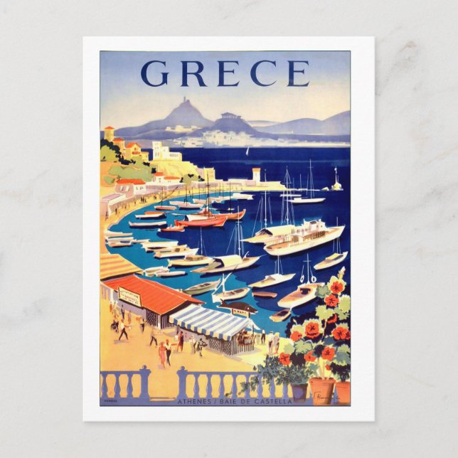 Greece, fishing boats on a small marine postcard (Front)