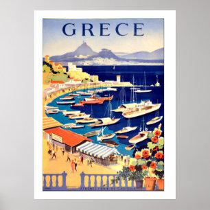 Greece, fishing boats on a small marine poster