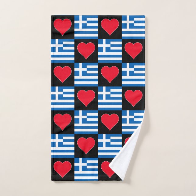 Greece Flag and Heart Pattern Fun Greek Pride Hand Towel (Hand Towel)