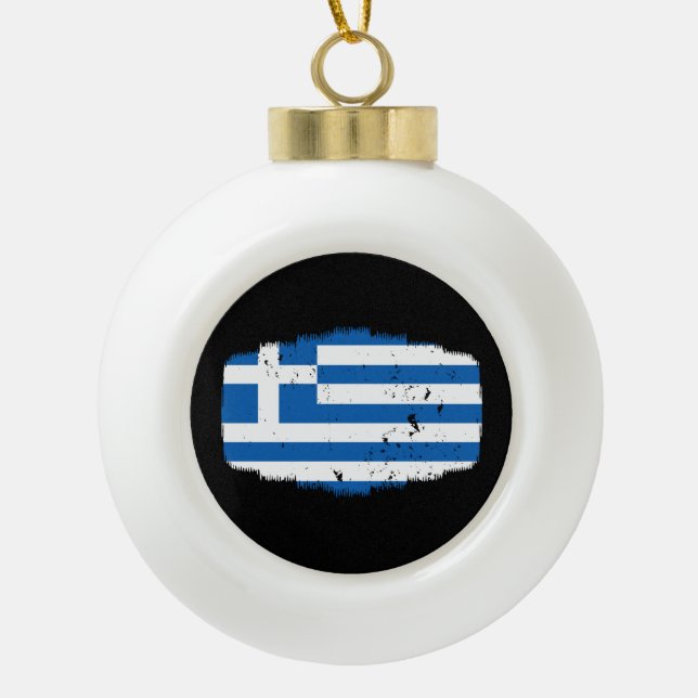 Greece Flag Ceramic Ball Christmas Ornament (Front)