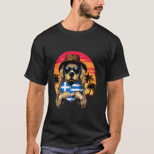 Greece Flag Dog Sunset Hellenes Greek Roots Greek  T-Shirt
