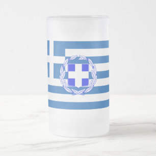 Greece flag frosted glass beer mug