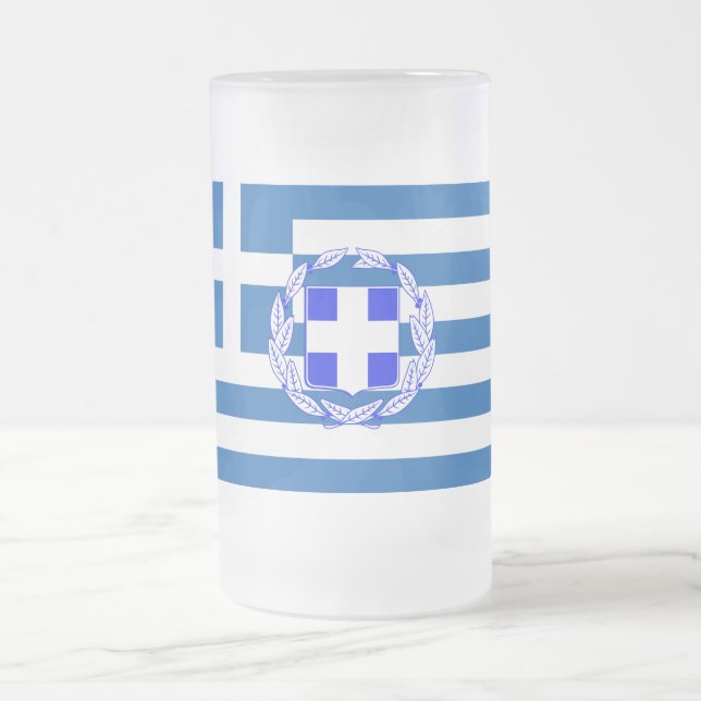 Greece flag frosted glass beer mug (Center)