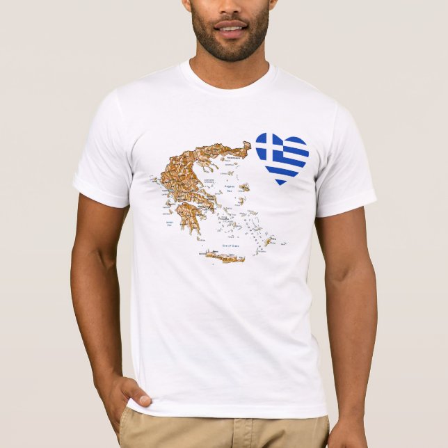 Greece Flag Heart and Map T-Shirt (Front)