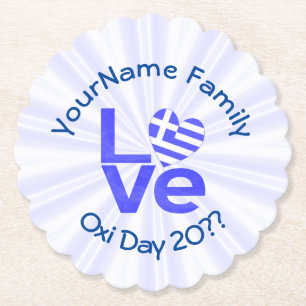 Greece Flag Heart Blue LOVE Personalised Paper Coaster