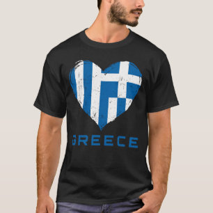 Greece Flag Heart Distressed Men's Black T-Shirt