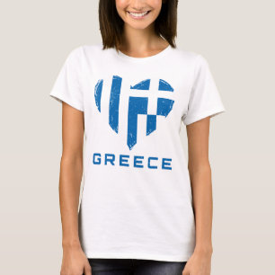 Greece Flag Heart Distressed Women's White T-Shirt