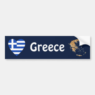 Greece Flag Heart + Map Bumper Sticker