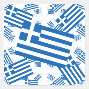 Greece Flag in Multiple Colourful Layers Askew Square Sticker