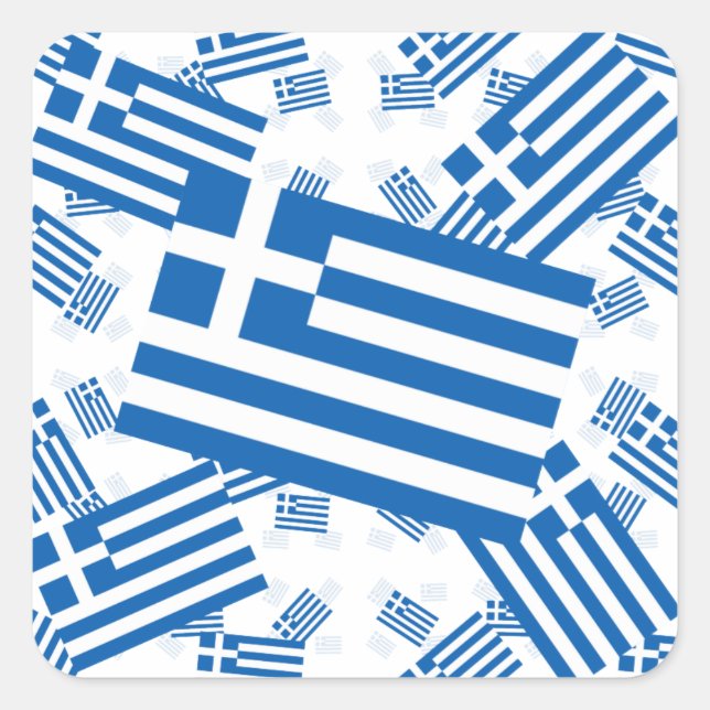 Greece Flag in Multiple Colourful Layers Askew Square Sticker (Front)