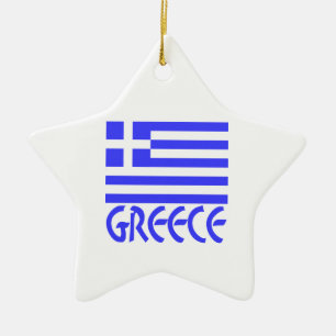 Greece Flag & Name Ceramic Tree Decoration