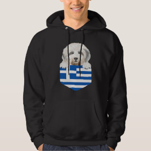 Greece Flag Old English Sheepdog Dog In Pocket Hoodie