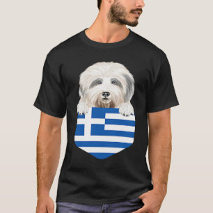 Greece Flag Old English Sheepdog Dog In Pocket T-Shirt