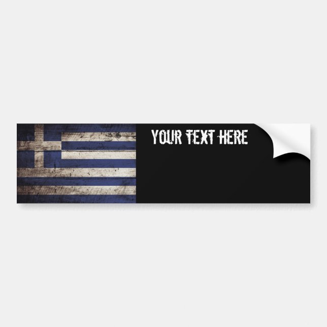 Greece Flag on Old Wood Grain Bumper Sticker (Front)