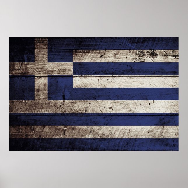 Greece Flag on Old Wood Grain Poster (Front)
