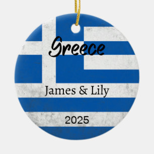 Greece Flag Ornament, Personalised Greece Ceramic Tree Decoration