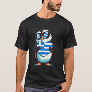 Greece Flag Penguin Heart Greek Roots Hellenic Gre T-Shirt