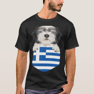 Greece Flag Polish Lowland Sheepdog Dog In Pocket T-Shirt