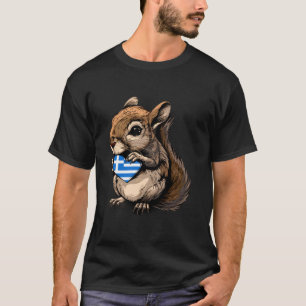 Greece Flag Squirrel Heart Greek Roots Hellenic Gr T-Shirt