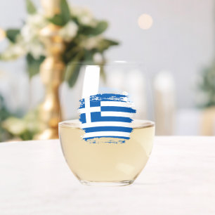 Greece flag stemless wine glass