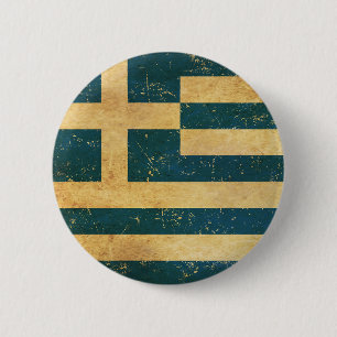 Greece Flag Vintage Grunge Button