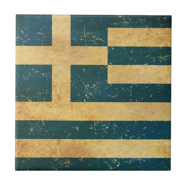 Greece Flag Vintage Grunge Design Ceramic Tile (Front)