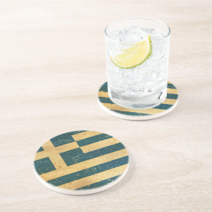 Greece Flag Vintage Grunge Design Coaster