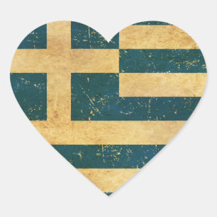 Greece Flag Vintage Grunge Design Heart Sticker
