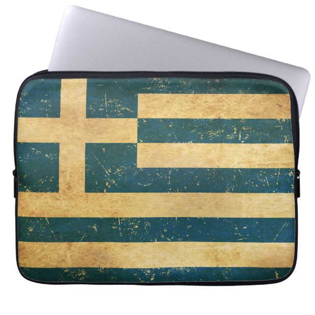 Greece Flag Vintage Grunge Design Laptop Sleeve (Front)