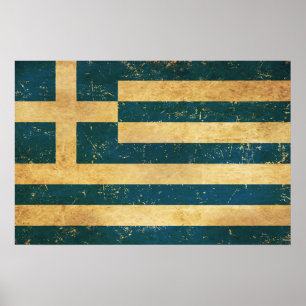 Greece Flag Vintage Grunge Design Poster