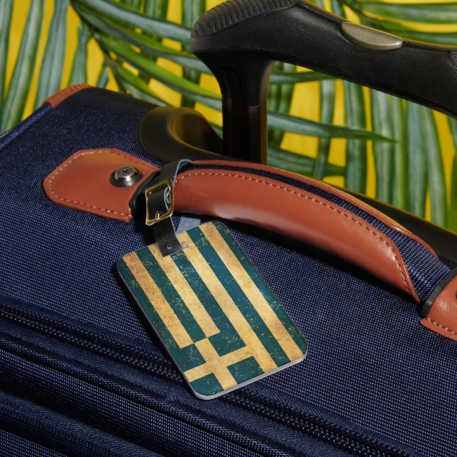 Greece Flag Vintage Grunge Luggage Tag (Front Insitu 1)
